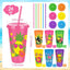 24 Vasos Plástico Hawaiano 24oz con Tapas y Pajitas