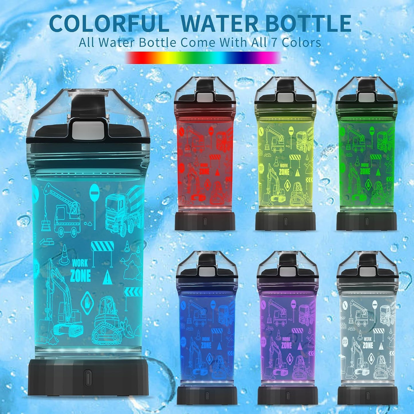 Botella agua niño taza deportiva tractor LED 14oz Tritan