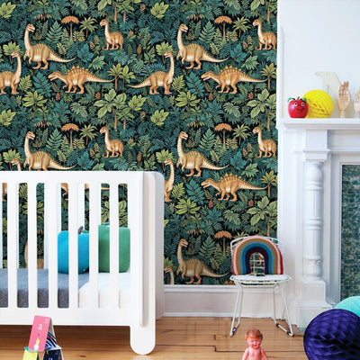 Papel tapiz despegable dinosaurio bohemio oscuro
