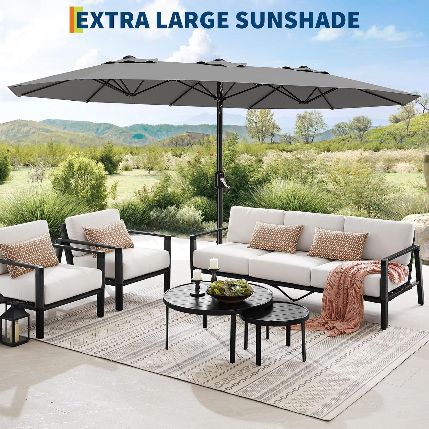 Sombrilla patio 15ft base doble cara UV duradero