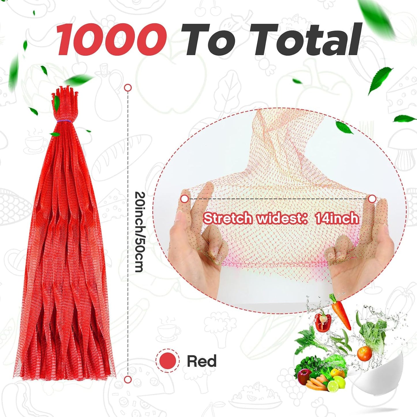 1000 Bolsas Malla 20" Reutiliz. Almacenar