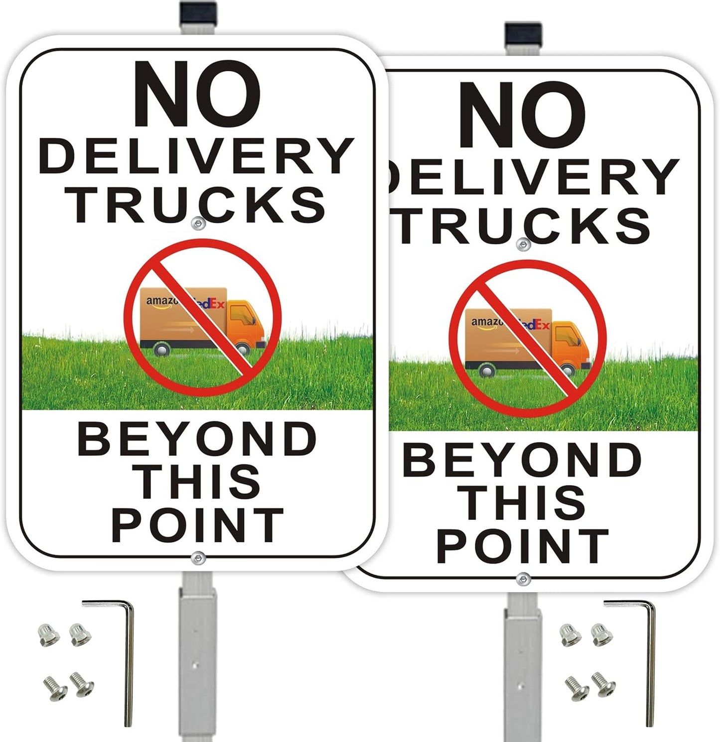 2 Letreros No Trucks Allowed Aluminio con Estacas 36pulg