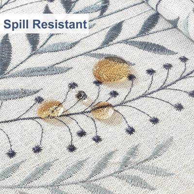 Mantel lino algodón bordado 55x90pulg azul con borlas