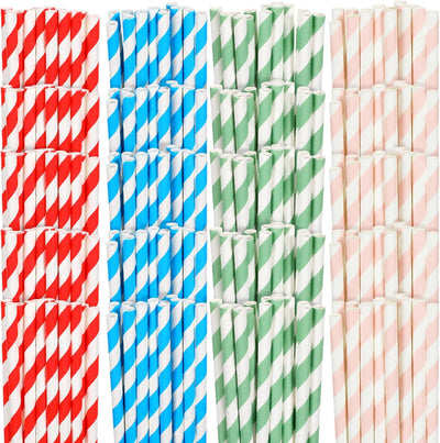 300 Pajitas Papel Rayas 7.7pulg Colores Arco Iris