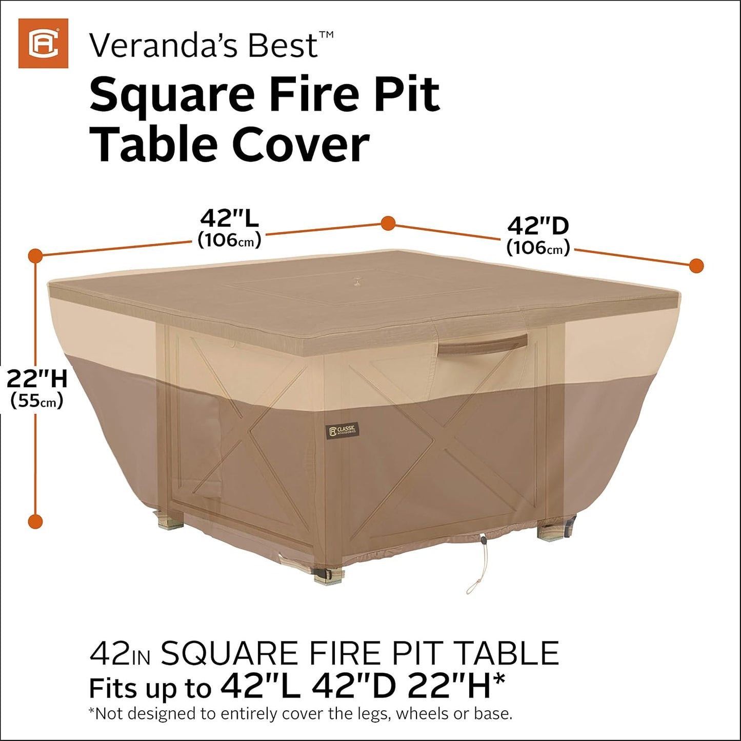 Funda cuadrada impermeable para mesa hoguera 42x42x22pulg