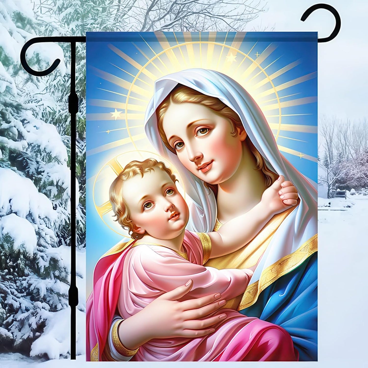 Bandera jardín Navidad Santa Madre 30x45cm doble cara