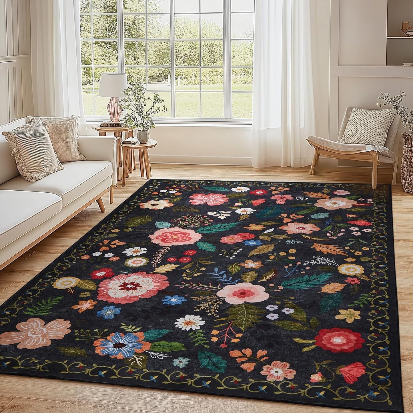 Tapete Floral 4x6pulg Antiderrap Sala Dormitorio