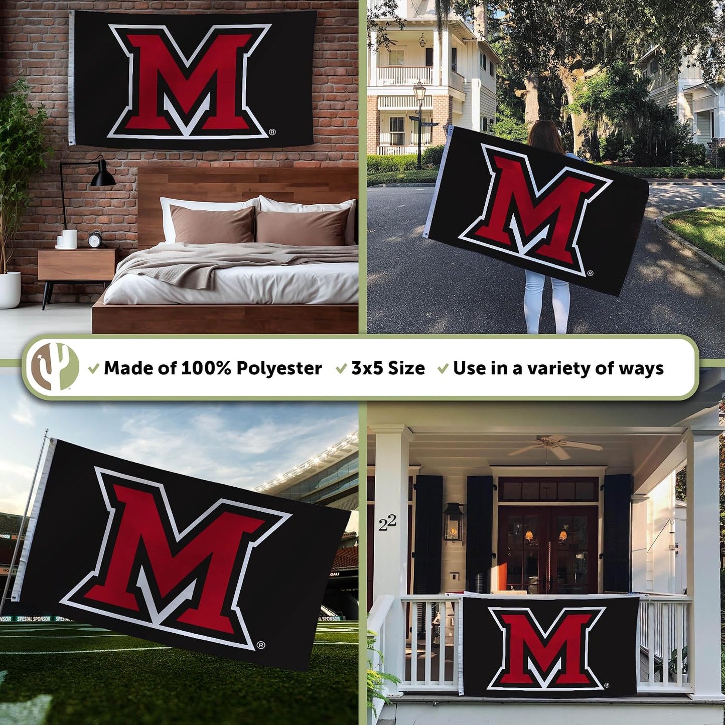 Bandera Redhawks U. de Miami 3x5ft tela poliéster duradera