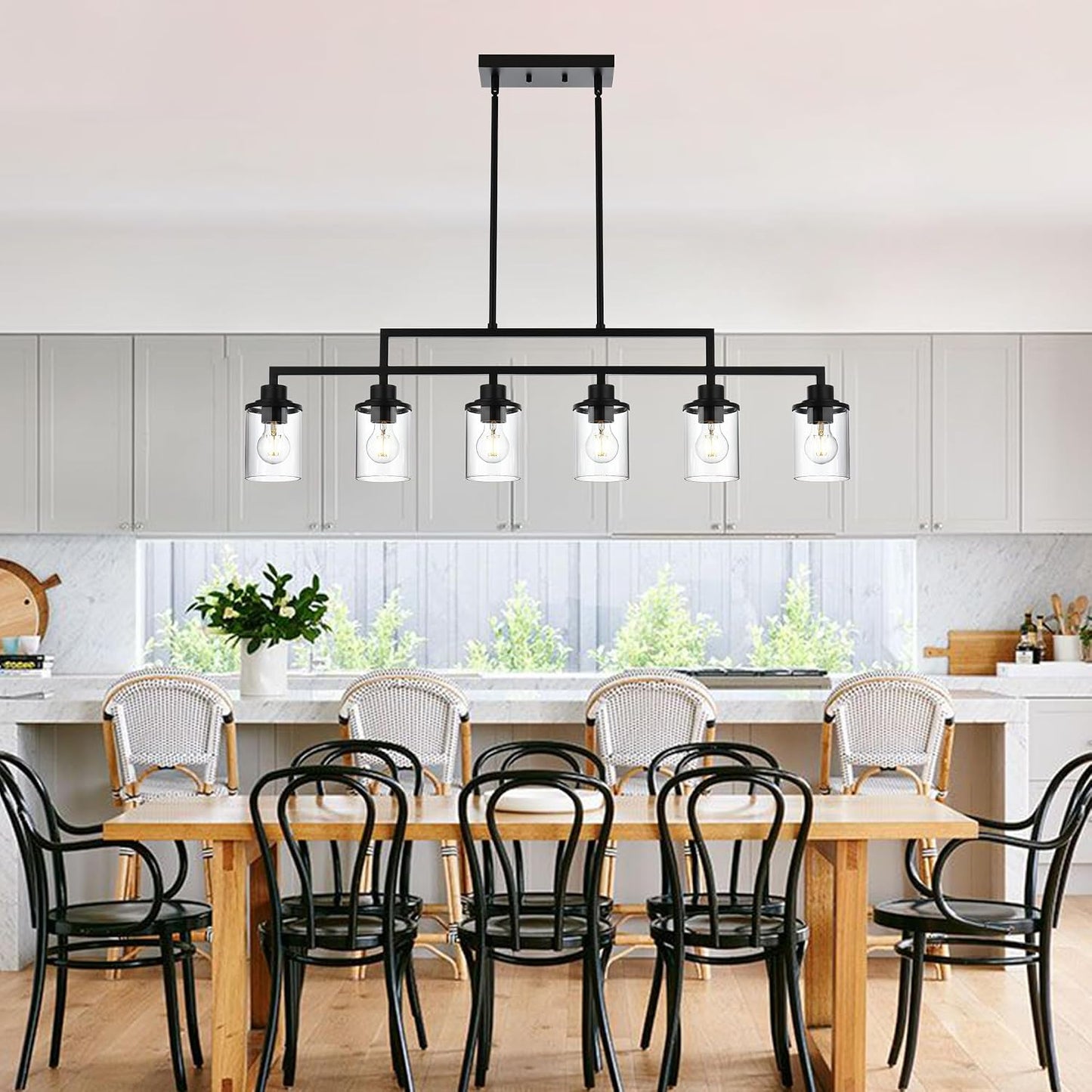 Lámpara colgante isla cocina 43.3pulg 6 luces negra