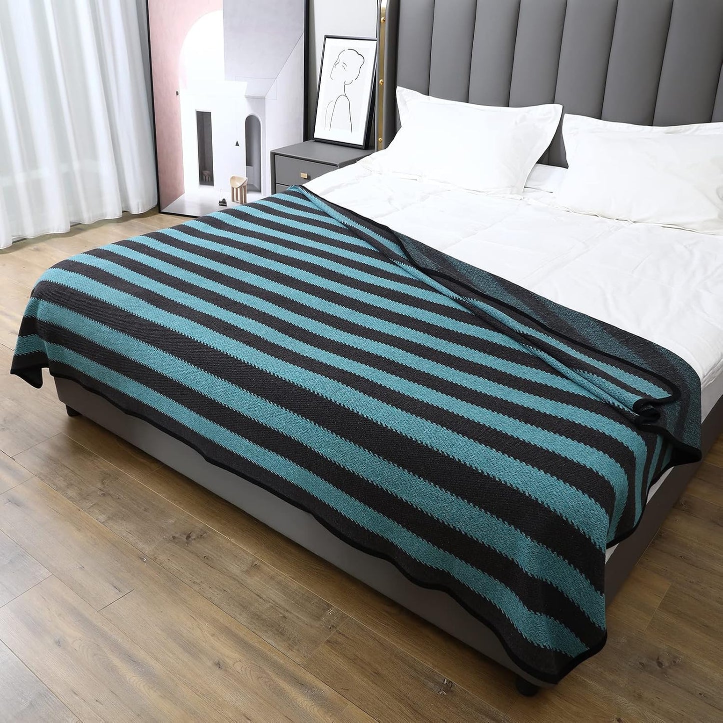 Manta lana merina 63x51" cama individual camping rayas