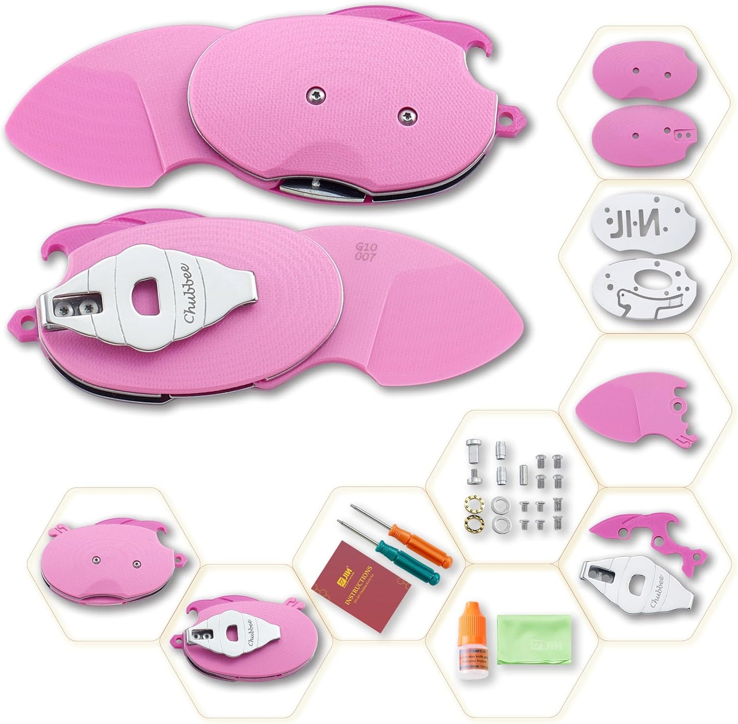 Cuchillo de bolsillo EDC antiestrés mango G10 rosa