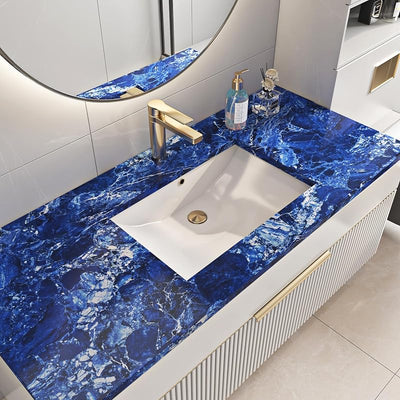 Papel tapiz mármol azul 15.8x394" impermeable encimeras