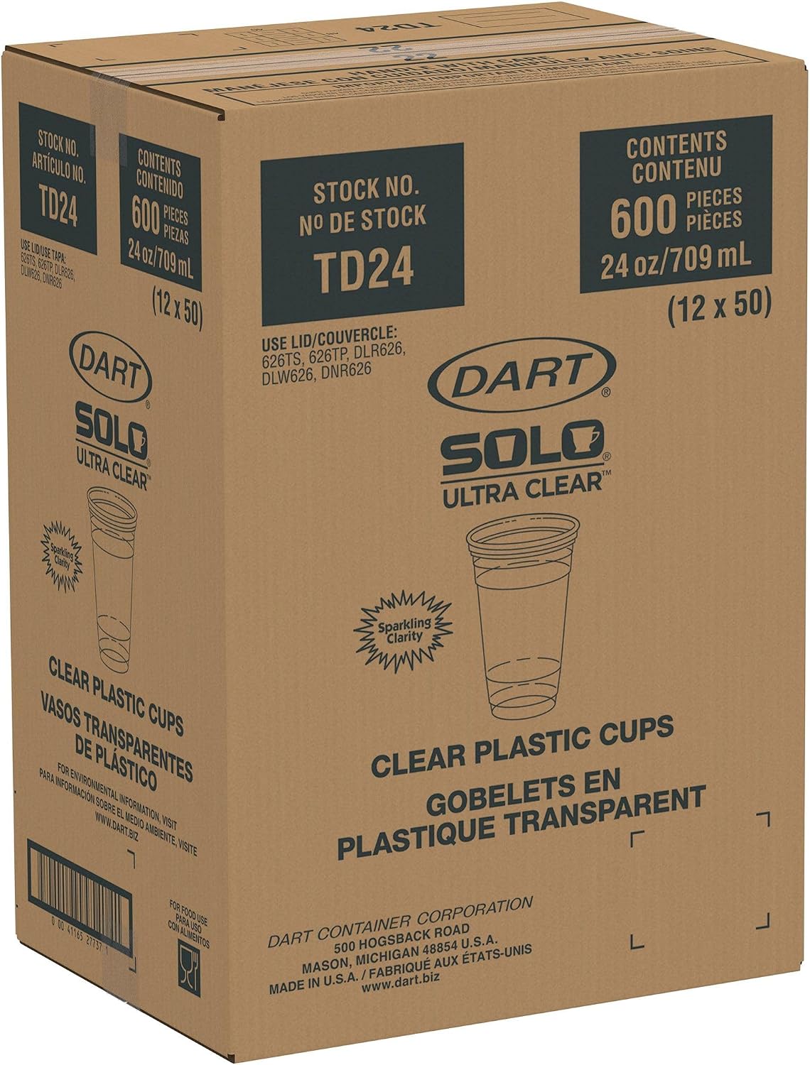 Vasos PET transparentes 24oz 50 por funda caja 12