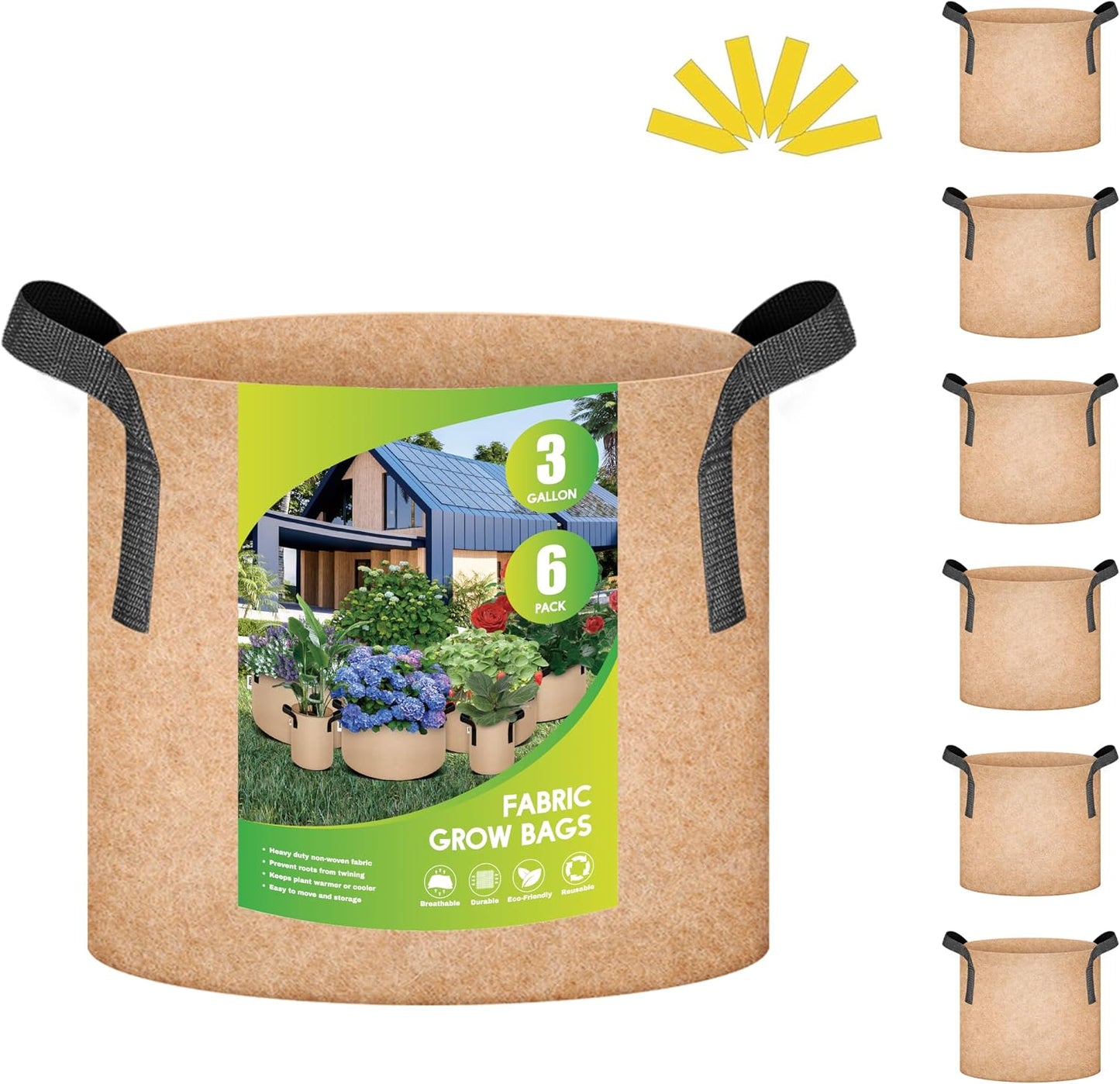 Bolsa cultivo 3gal pack 6 tela resistente asas