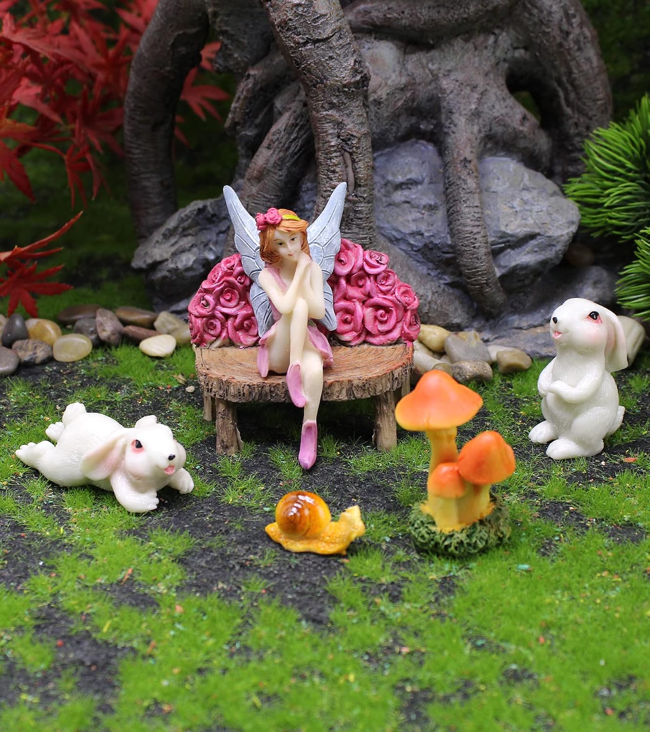 Kit jardín de hadas 6 figuras mini decoración casa y exterior