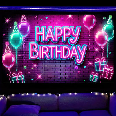 Cartel neón feliz cumpleaños 71x43pulg luz UV