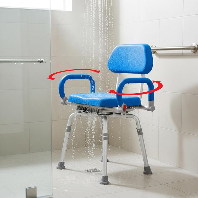 Silla ducha giratoria ajustable con respaldo y brazos