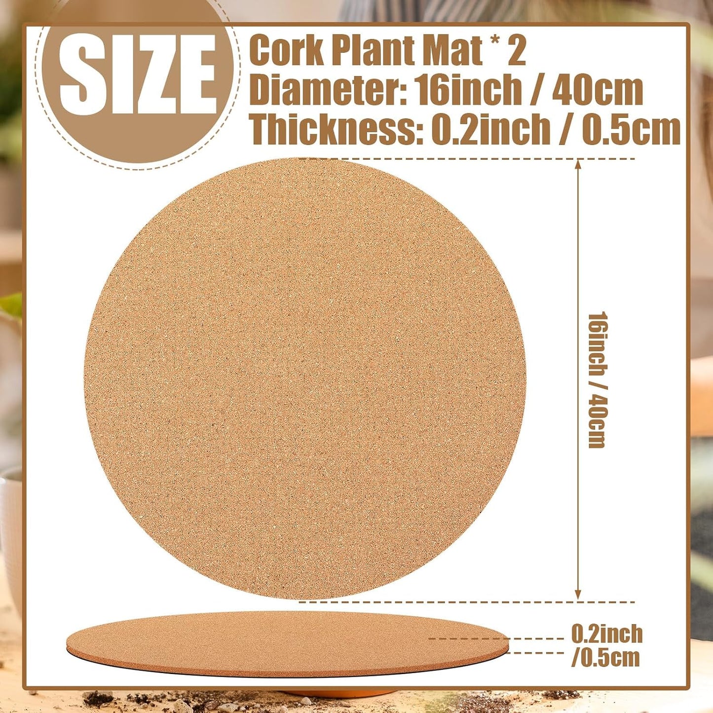 2 Posavasos Corcho 16pulg Doble Capa Tapete Plantas