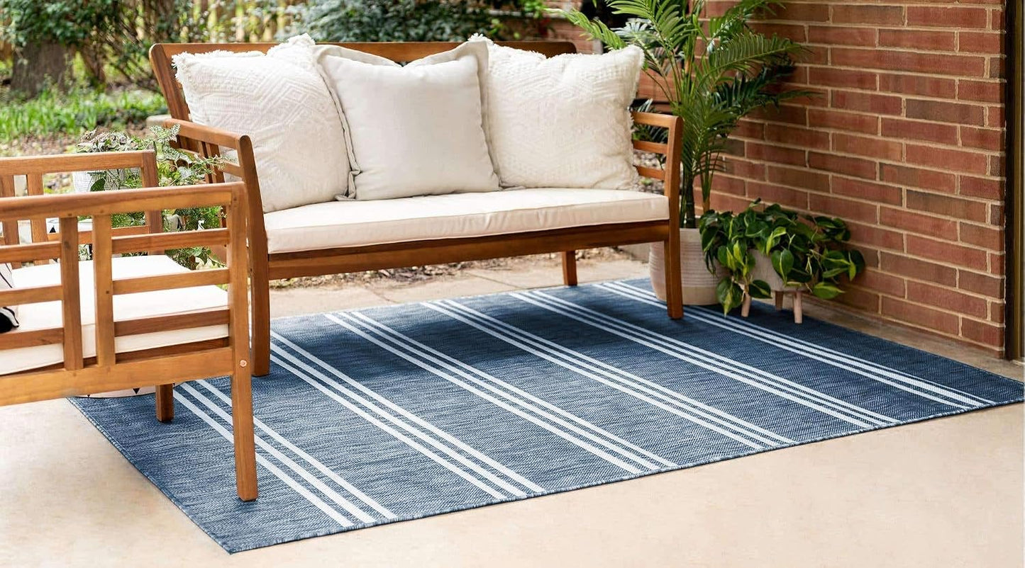 Alfombra área anguila 7x10ft rectangular azul/marfil