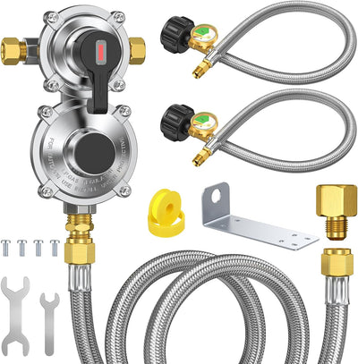 Regulador propano 2 etapas mangueras LP 18pulg y salida 48pulg