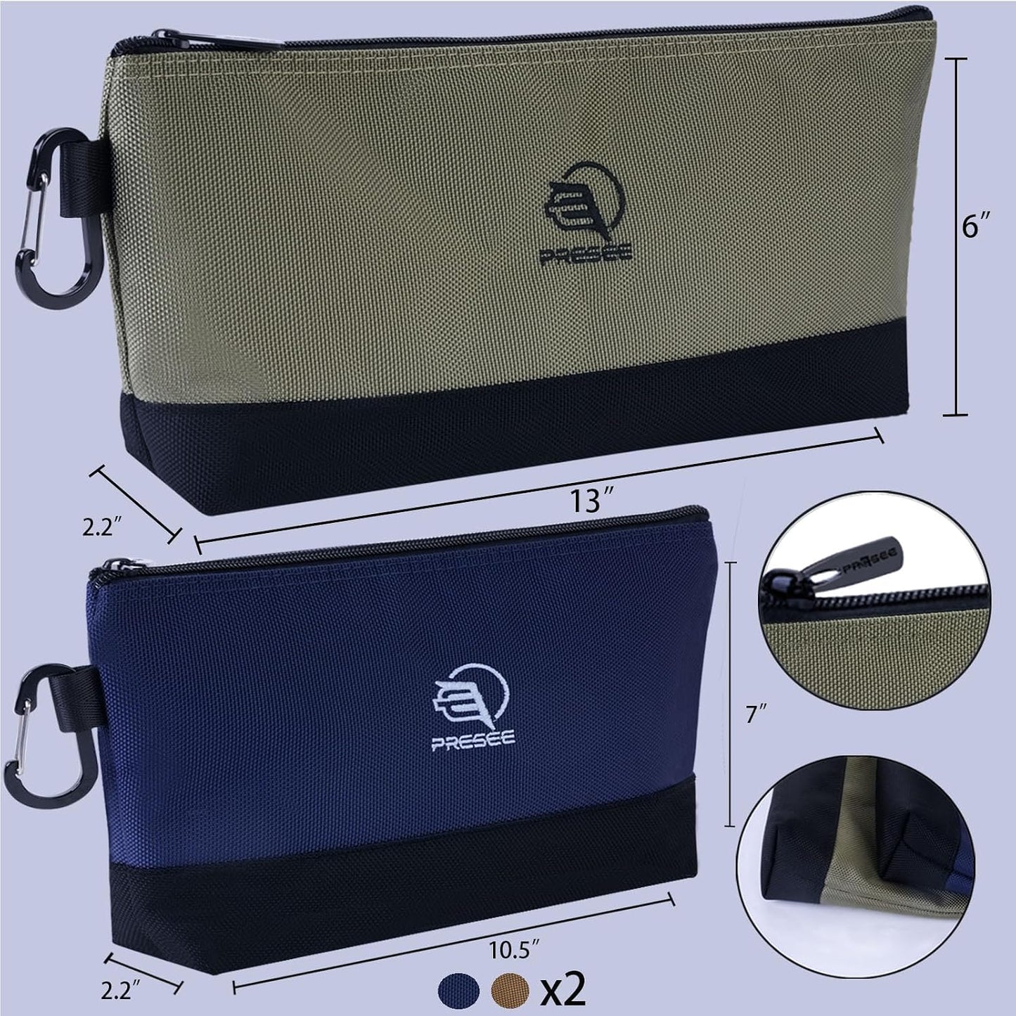 Bolsa herramientas con cremallera mosquetón 3 Pzas verde