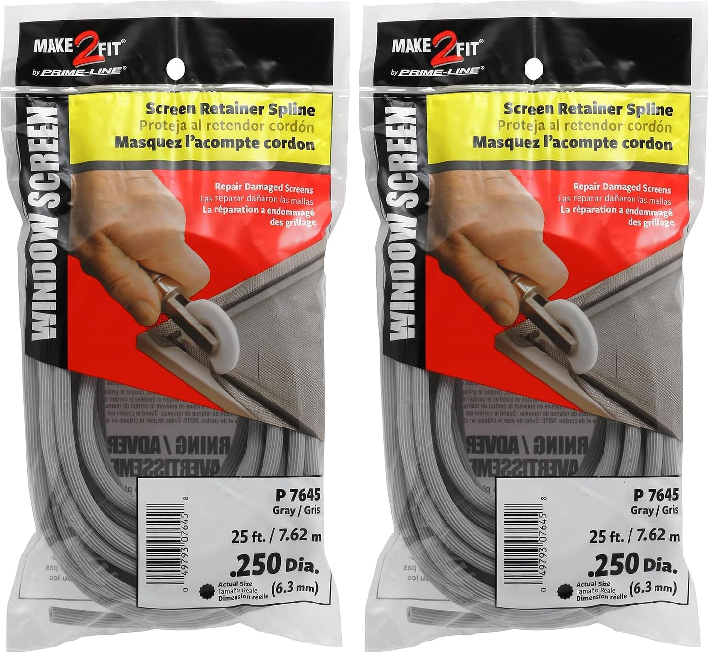 Estriado retención pantalla 0.25pulg 25ft gris 2 Rols