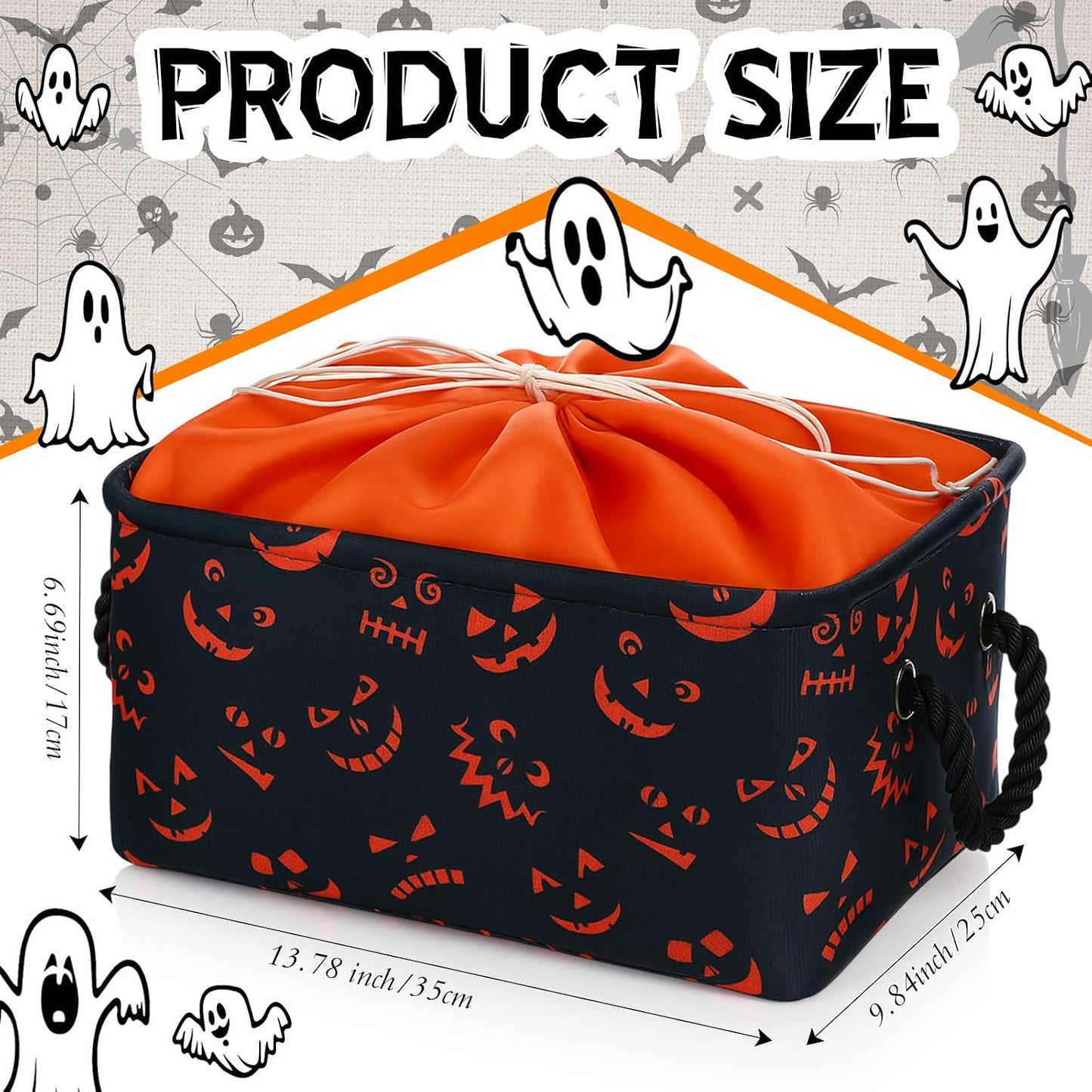 Cesta Halloween espeluznante plegable con asa y cierre