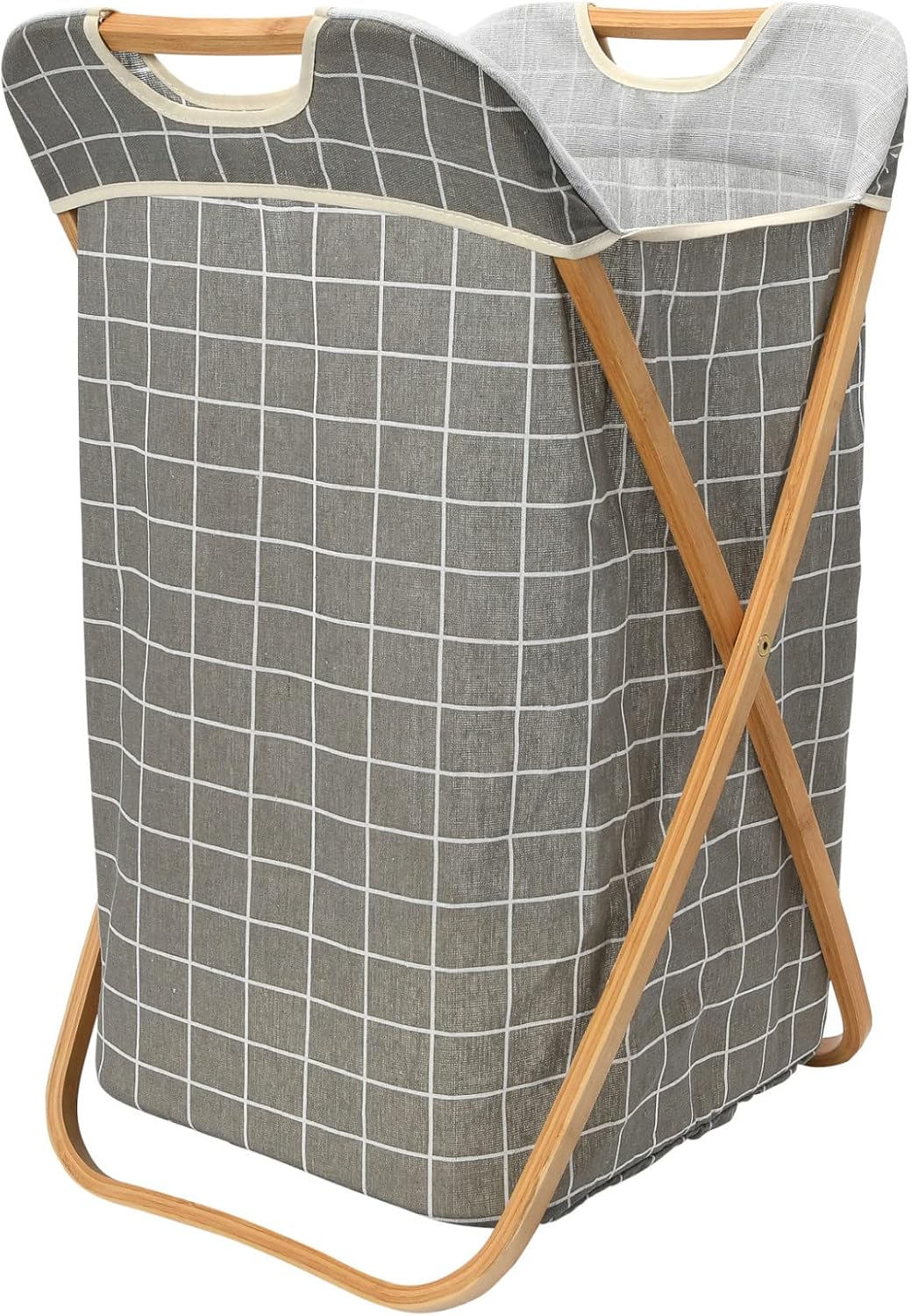 Cesta bambú marco en X forro algodón gris