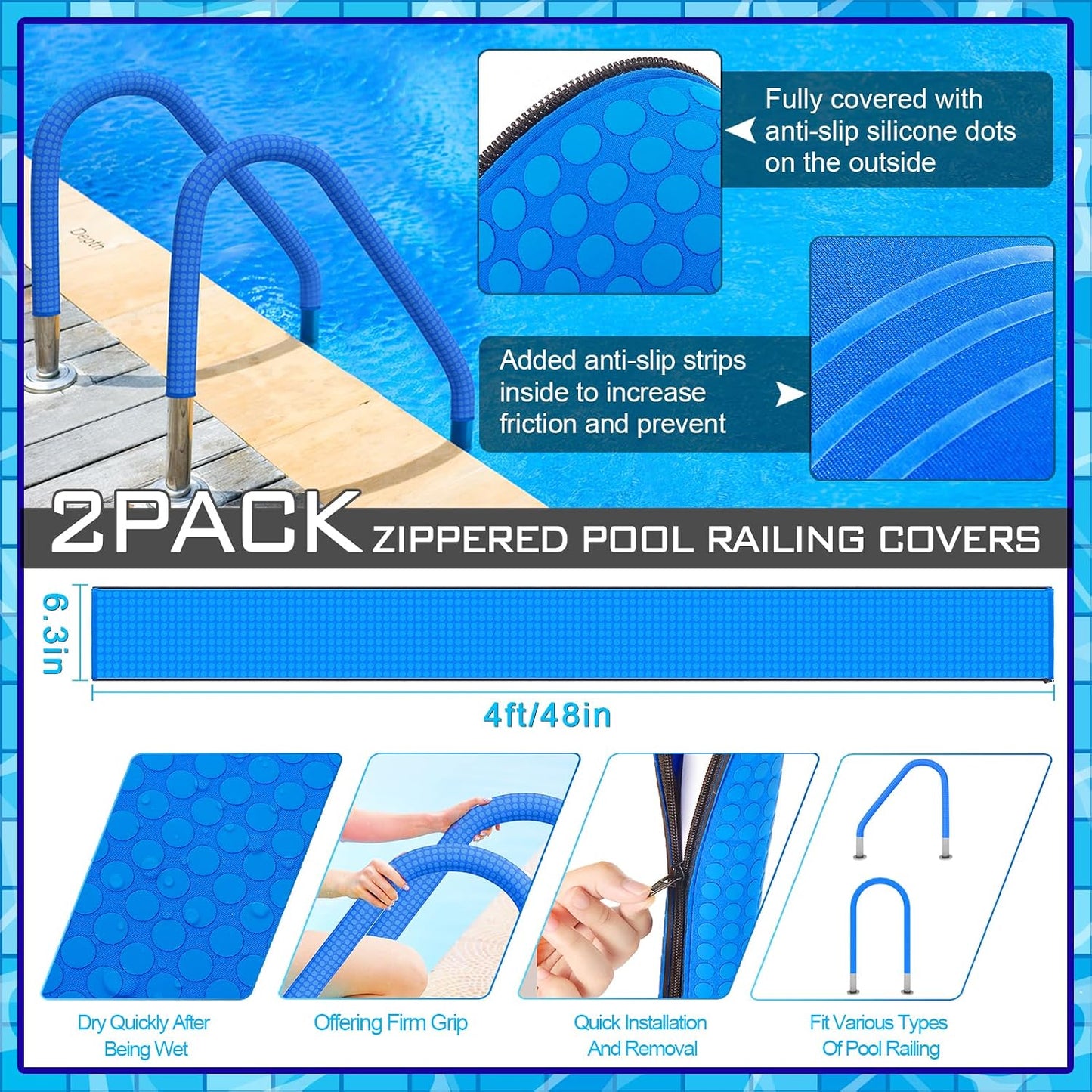 2 Fundas Neopreno Pasamanos Piscina 4ft Antiderrap