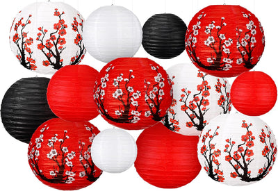 13 Faroles Papel Flor Cerezo Rojo Colgante Decorativo Hibachi