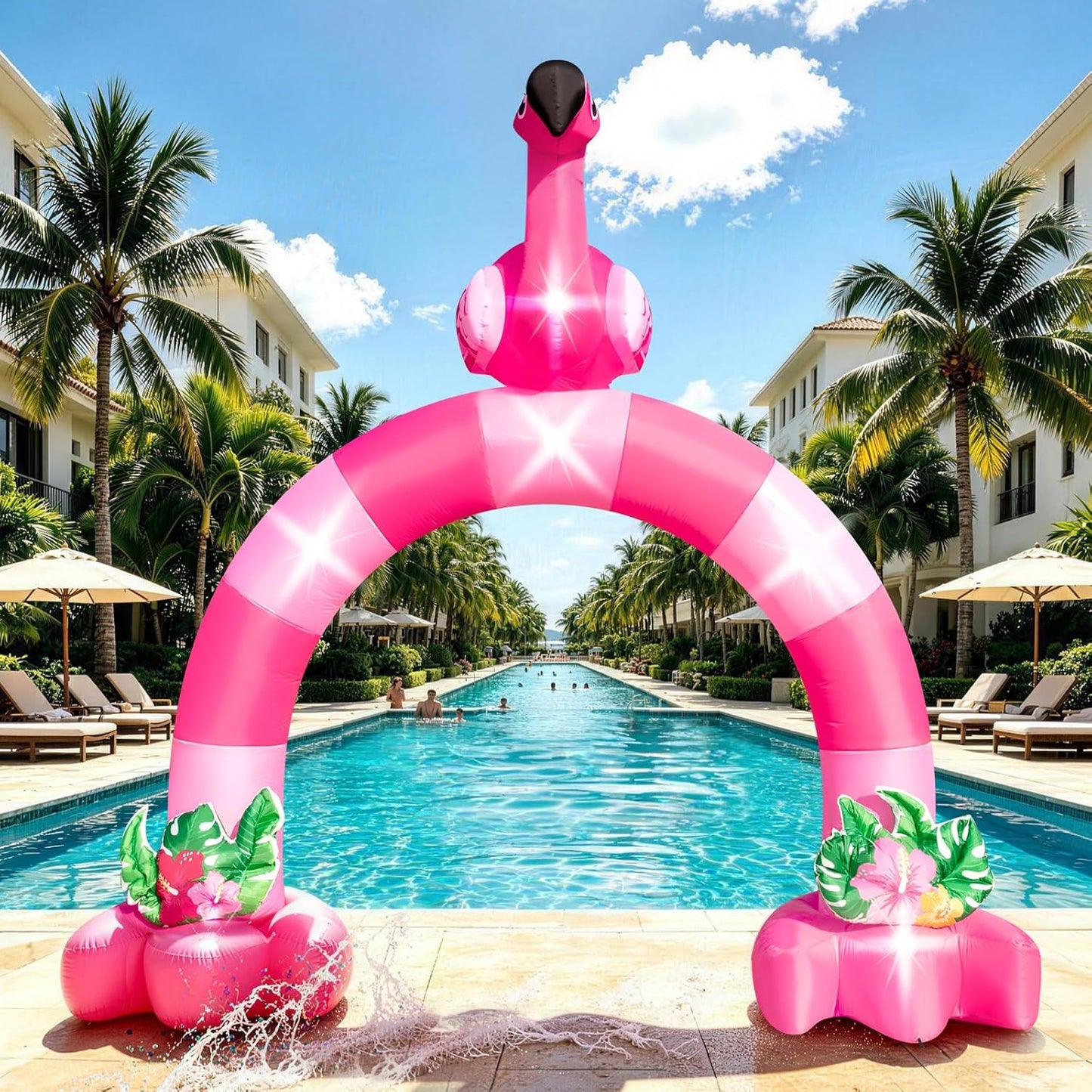 Arco inflable flamenco rosa 12ft con luces LED