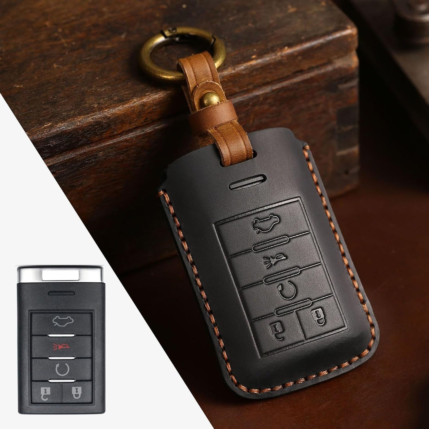 Funda cuero llavero Cadillac 07-14 Chevy 14-19 Negro