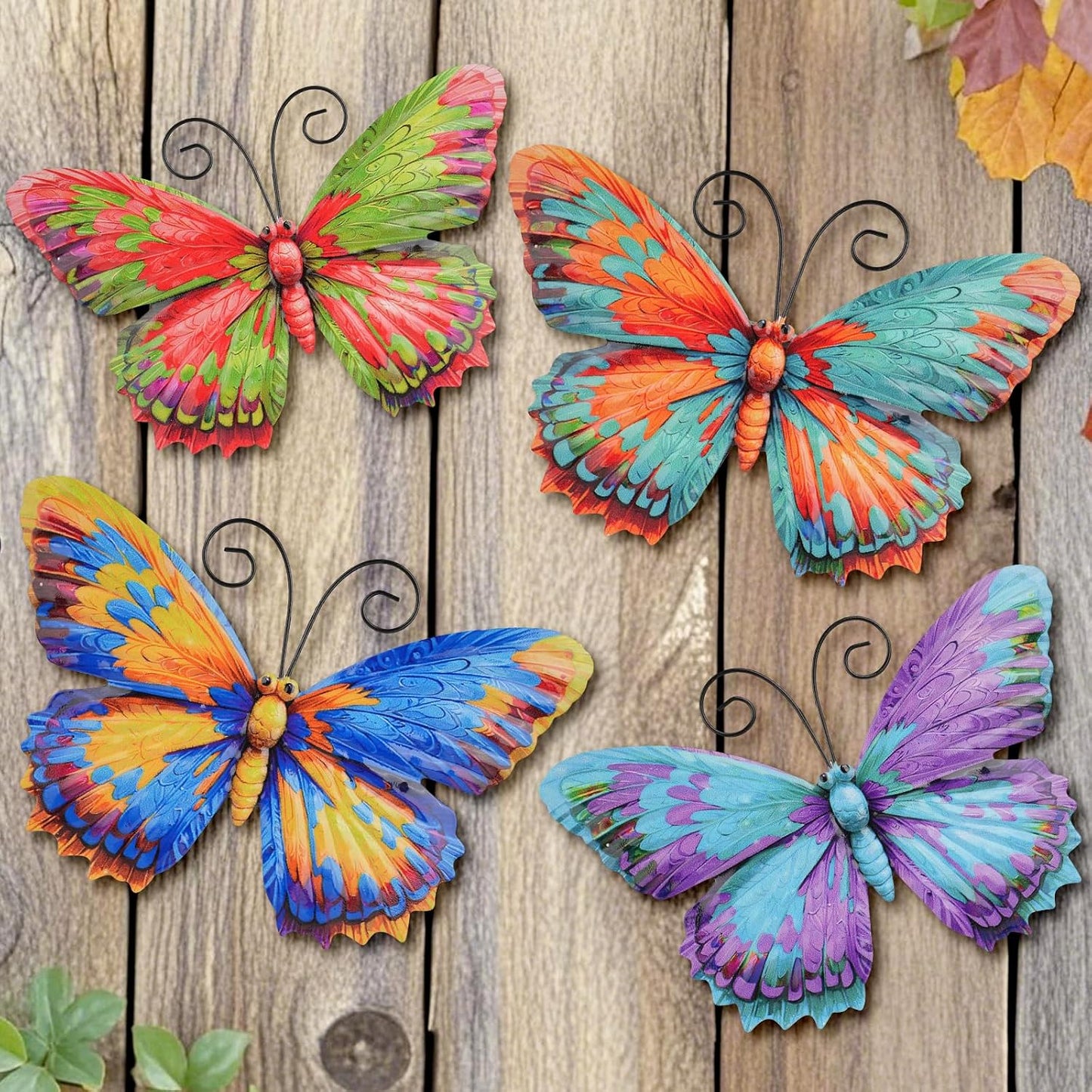 4 Pzas Decoración Pared Mariposa Metal 7.5" Colgante Jardín