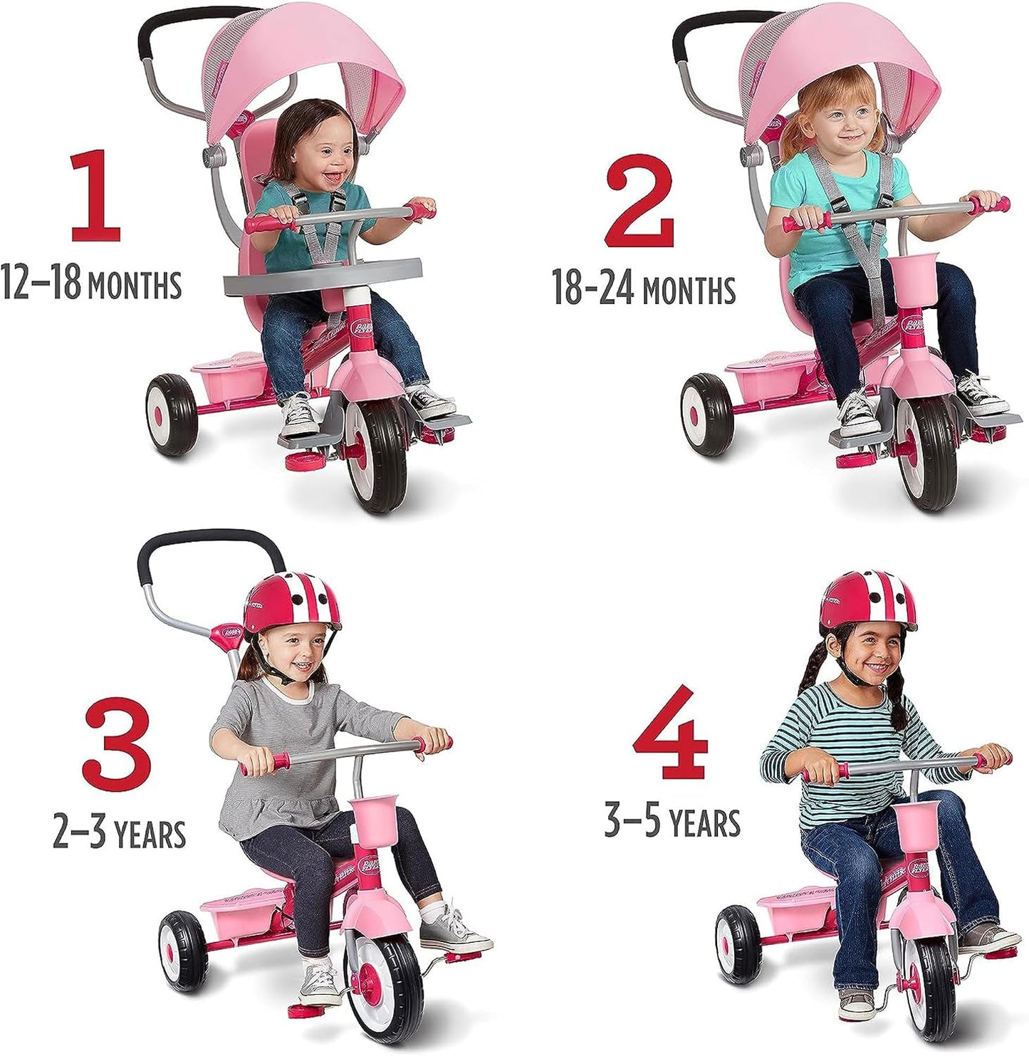 Triciclo Cochecito Niños 9m-5a Rosa Ajustable