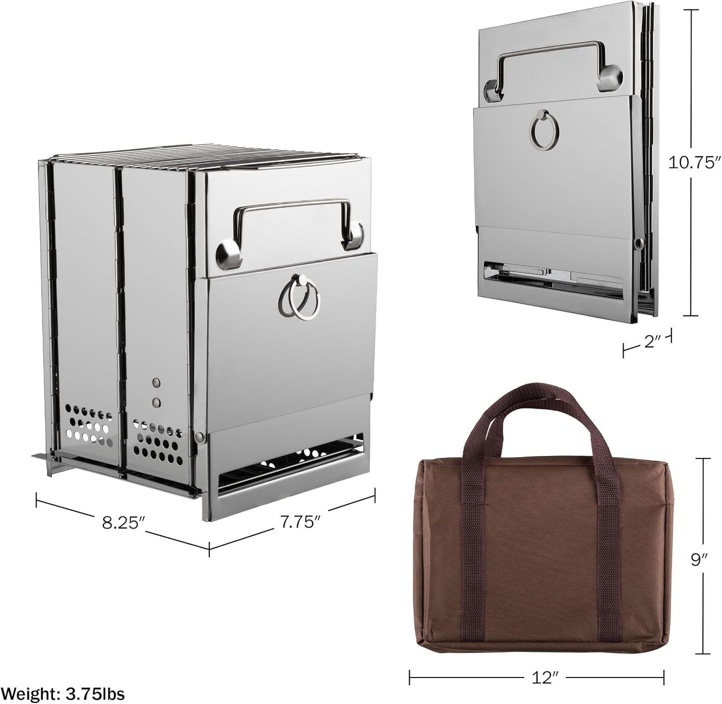 Estufa de leña acero inox parrilla portátil camping bushcraft