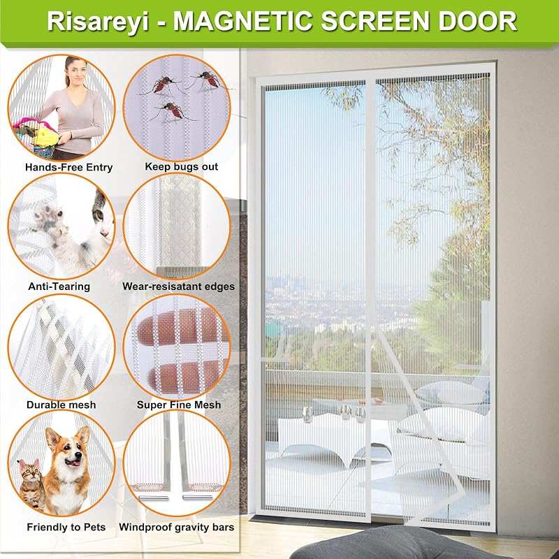 Puerta mosquitera magnética malla gruesa resistente blanco