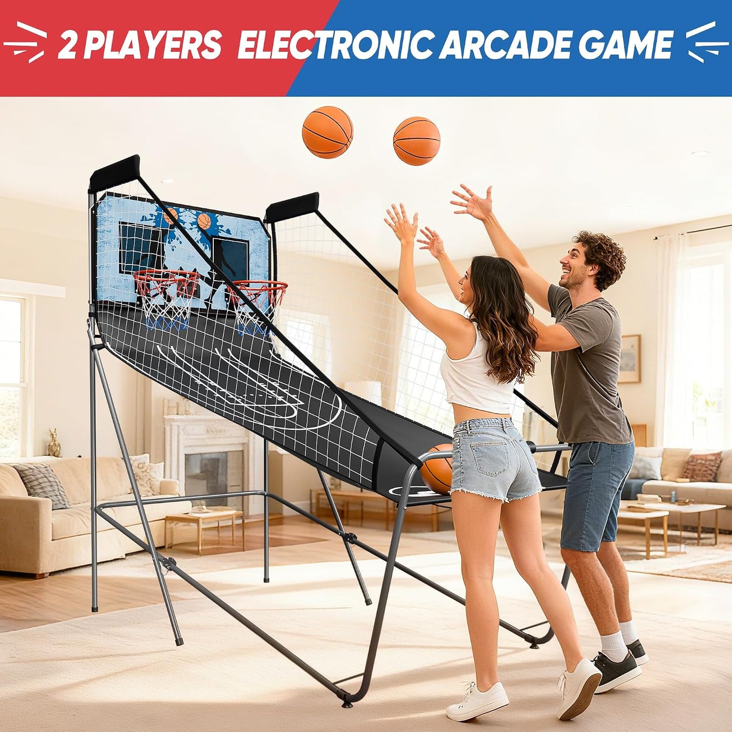 Set Arcade Baloncesto Plegable con 4 Pelotas y Puntuación