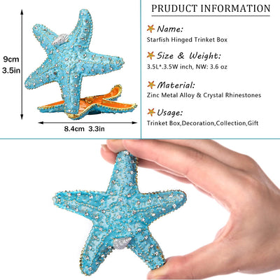 Caja joyas estrella mar con bisagras pintadas azul