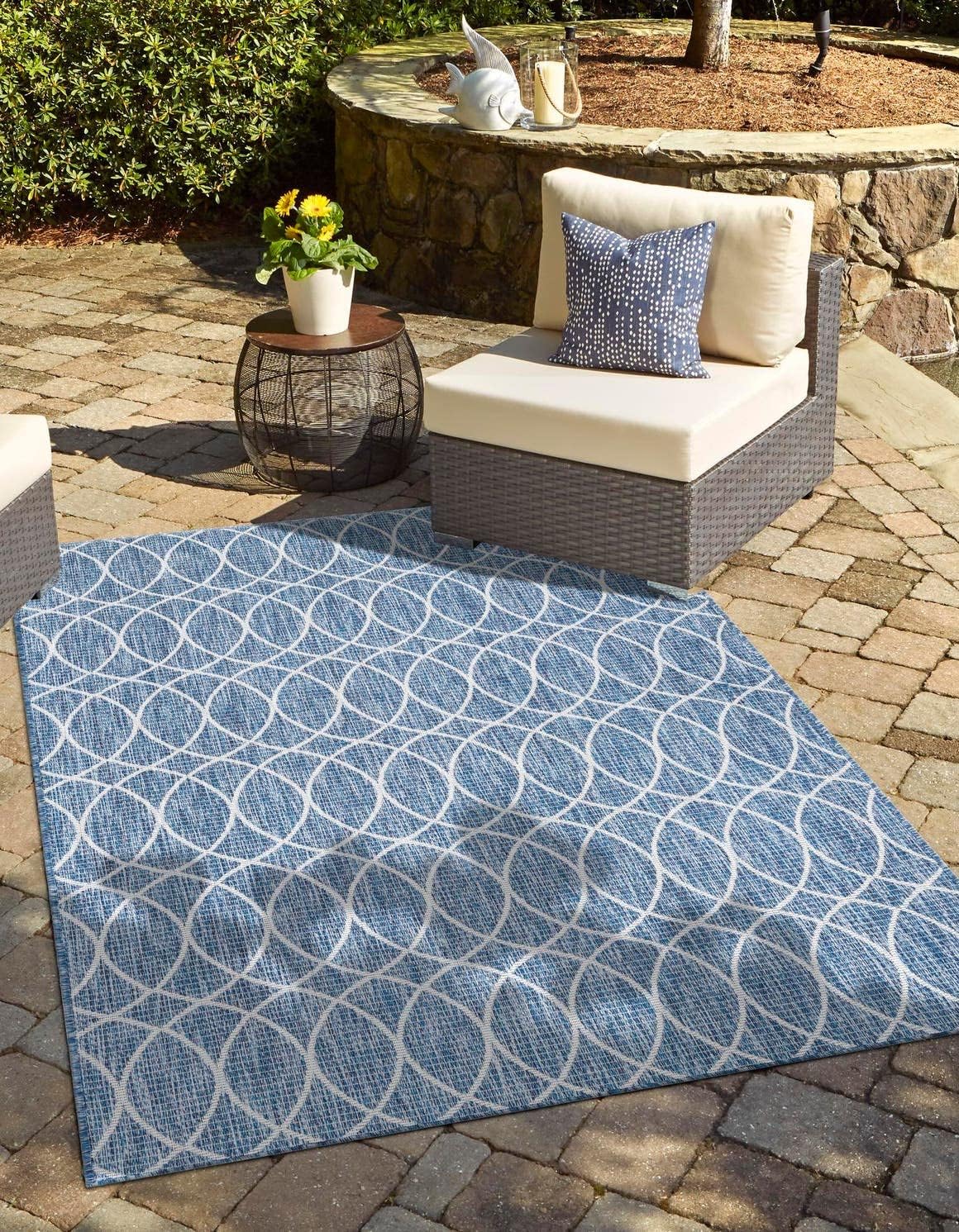 Alfombra área rectangular 3x5ft azul/marfil
