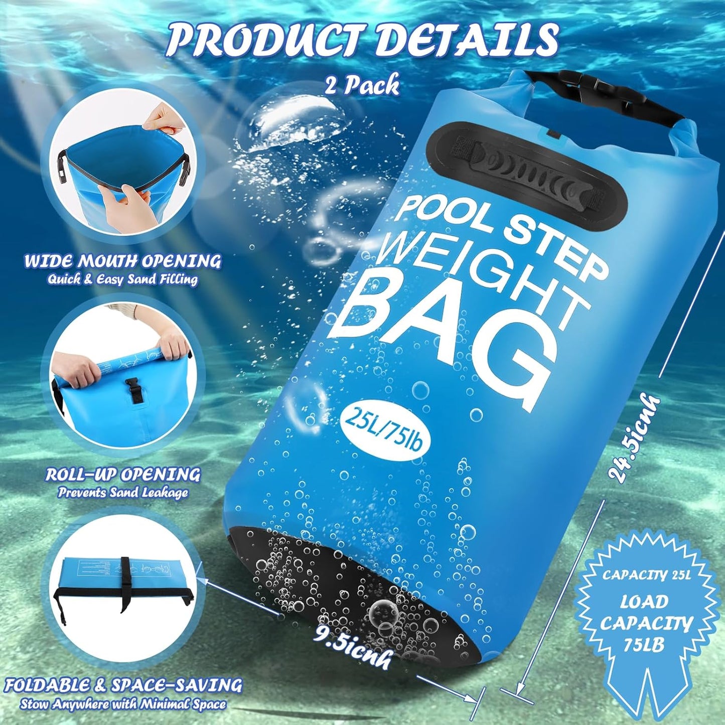 2 Pesos Piscina 25L 500D PVC Impermeables Plegables