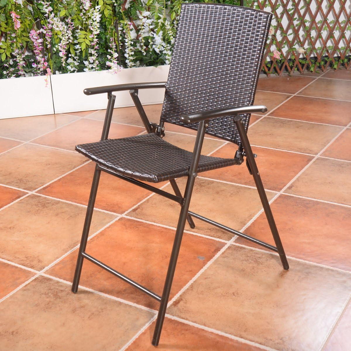 Set 4 sillas plegables mimbre respaldo acero para bar