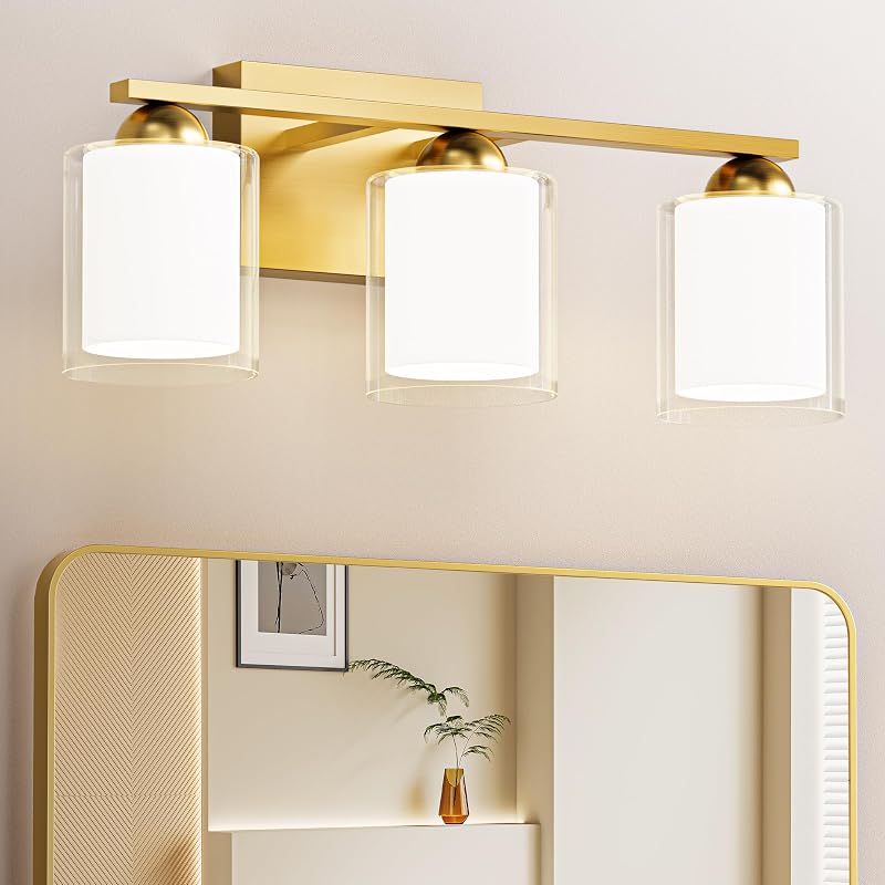 Lámpara baño 3 luces LED regulable 16" vidrio blanco leche
