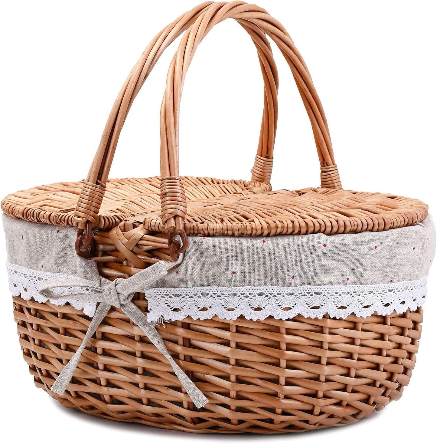 Cesta picnic mimbre tapa asa tejido resistente forro lavable