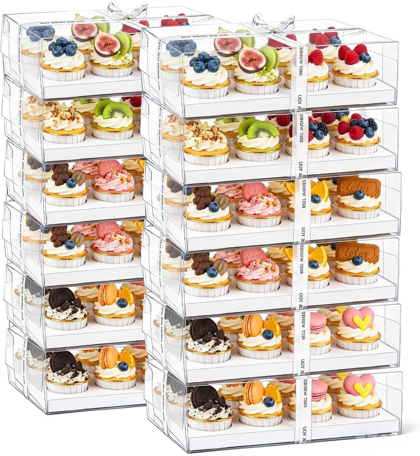 12 Cajas Plástico Transparente para Cupcakes con Cinta