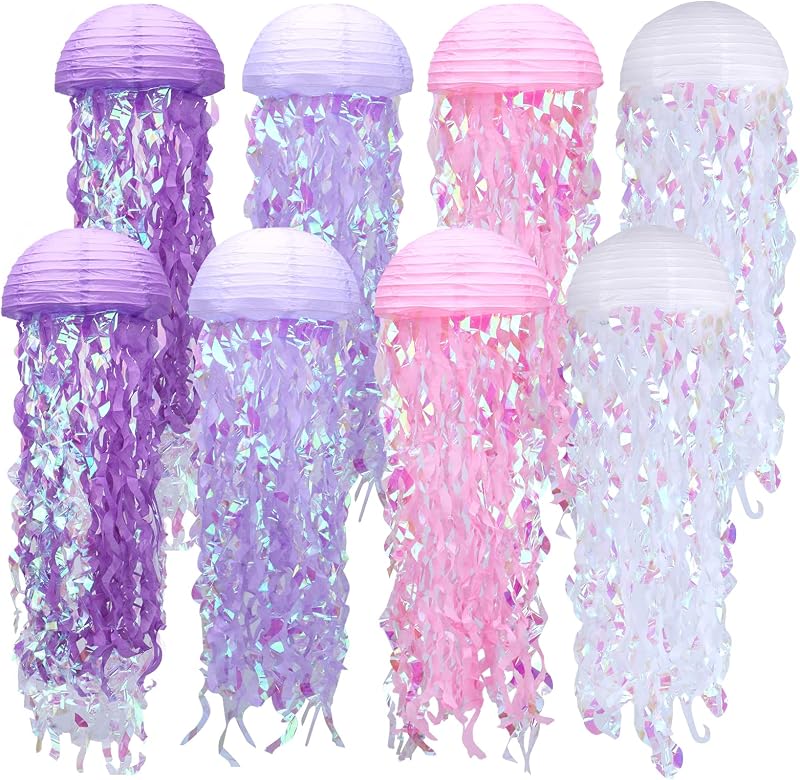 Juego 8 faroles medusas decoración fiesta bajo el mar