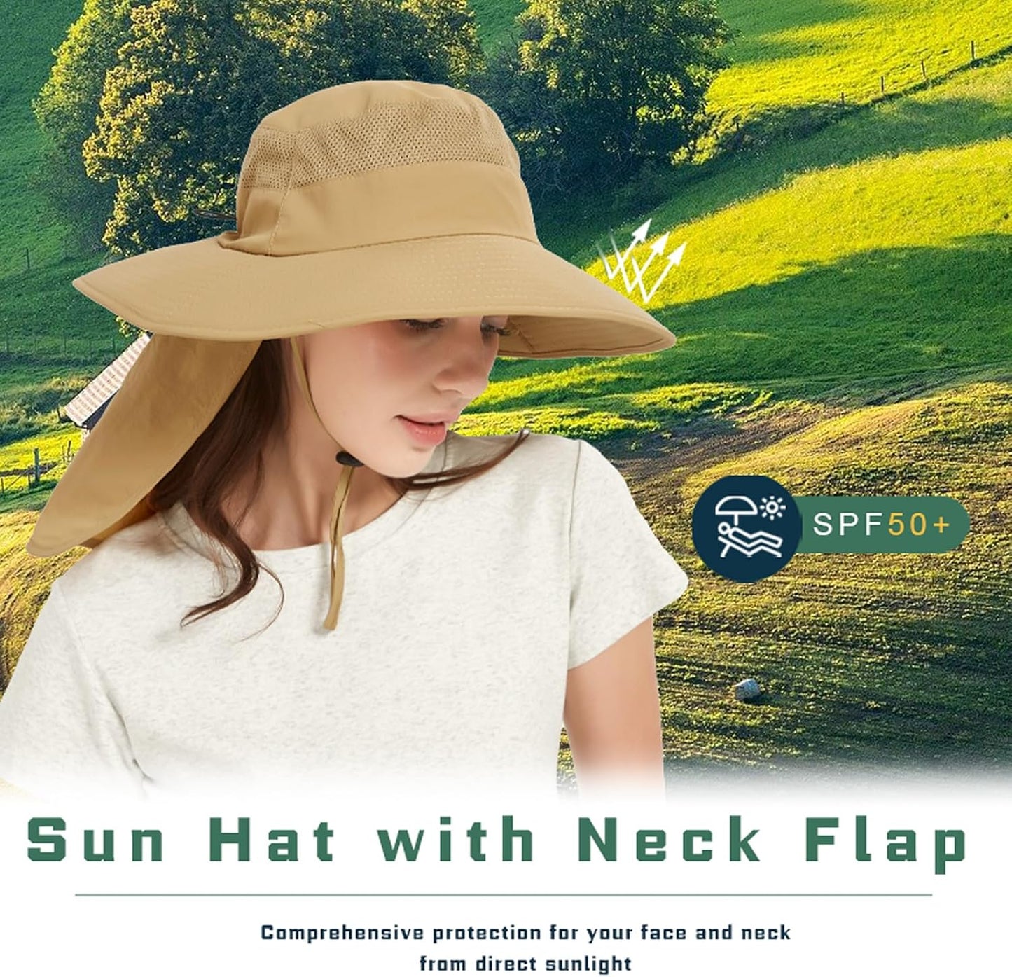 Sombrero pesca ala ancha solapa cuello UPF 50 hombre mujer