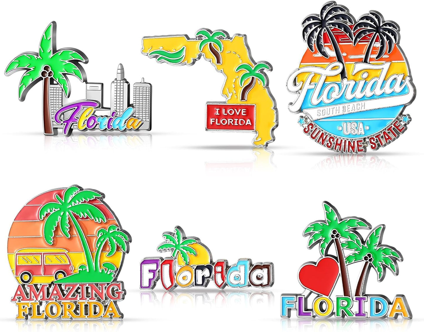 6 Imanes Florida para refrigerador mapa y árbol de coco