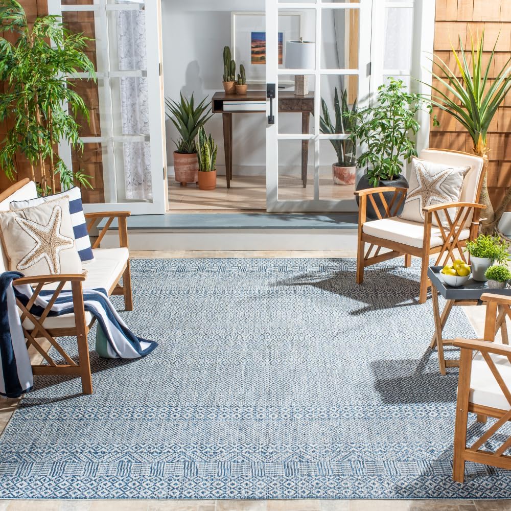 Alfombra lavable exterior 10x14ft gris y azul