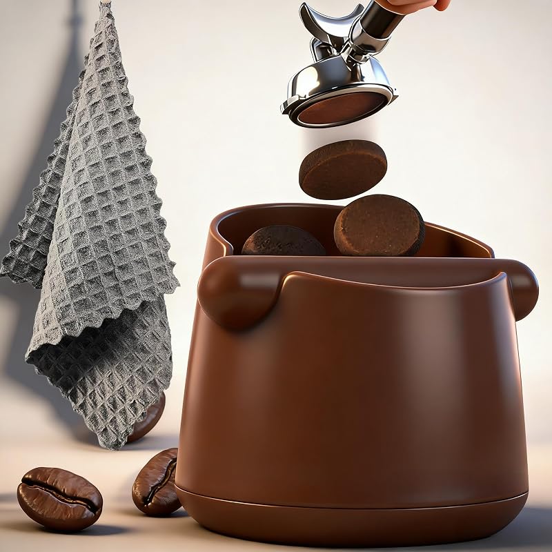 Caja golpe espresso base antiderrap toallas barista marrón