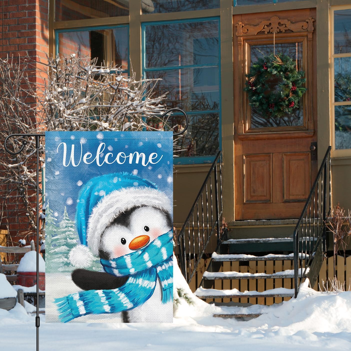 Bandera jardín invierno 12x18" doble cara pingüino